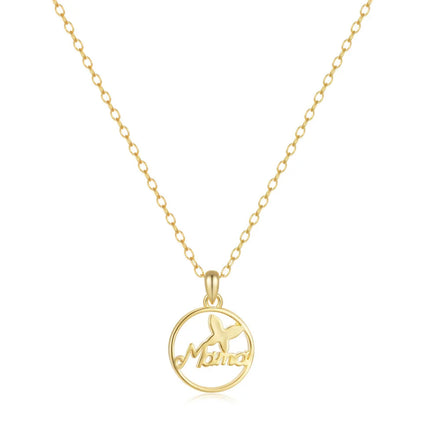 Fashion Jewelry 925 Sterling Silver Round Circle butterfly Letter Mama Gold Plated Necklaces for Women Mother's Day