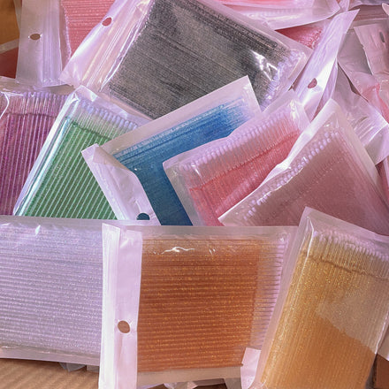 100pcs Disposable Stick Micro Brush Microfiber Wands Glitter Micro Applicator Brushes for Eyelash Extensions
