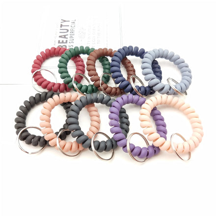 Fashion Colourful Stretchable Wristband Keychain Personality Spring Flexible Spiral Wrist Coil Wrist Band Bracelet Key Ring