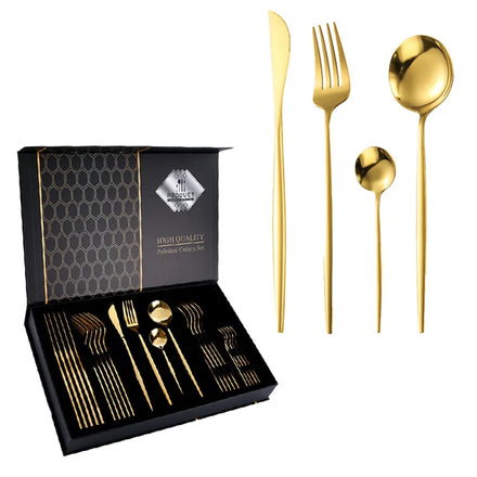 Wholesale Unique Luxury Metal Stainless Steel Golden Flatware Set-Fork Spoon Knife Cutlery for Hotels and Weddings