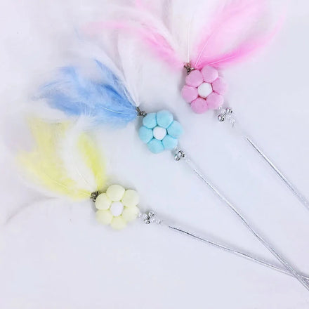 Factory New PVC Teaser Cat Wand Double Bell Petal Type Feather Funny Fairy Wand Pet Toys to Entertain Kitten Bore Them Away