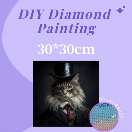 30x30CM DIY Elegant Cat Wall Decor Diamond Painting Full Round Beads Creative Animal Diamond Painting Kit for Beginner