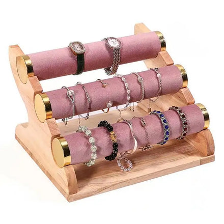 Beauty pink Velvet Cover Wooden Removable Necklace Bangle Bracelet Jewelry Gift Display Stand Customizable Design Factory Direct
