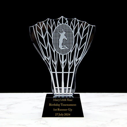 Custom Crystal Sports Set Trophy Award Badminton Shape Black Base Souvenirs