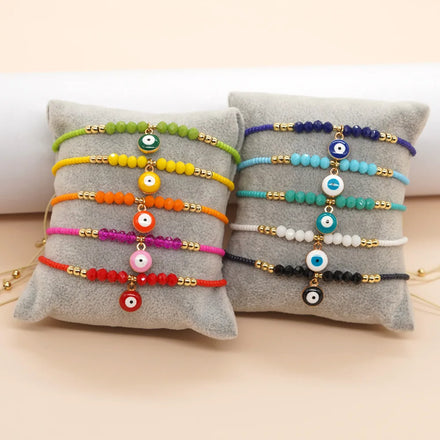 Jingcan Crystal Wholesale Women Multi Colors Crystal Bead Bracelet Adjustable Seed Beads Beaded Evil Eye Bracelet