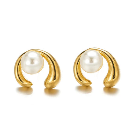 Vintage Hypoallergenic Pearl Earrings 18k Gold Plated Stainless Steel Studs Earrings