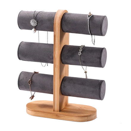 Fashion Detachable Wooden Cover Velvet 1-3 Layer T bar Bangle Bracelet Jewelry Display Custom logo Wholesale Package Stand