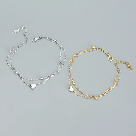 Fashion 925 Silver Plain Simple Heart Bracelet Jewelry 18K Gold Plated Sterling Silver Bracelet for Women