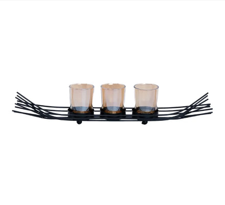 Luxury Metal & Glass 3-Piece Abstract Boat Tea Light Sconces with Matt Black Finish for Valentine's Day Home Decor