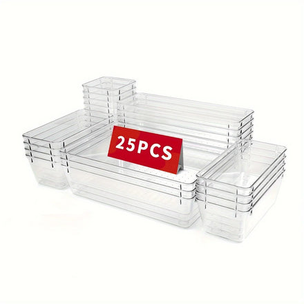 7/16/25pcs Clear Drawer Organizers Set Multifunctional Plastic Storage Box Storage Bins for Makeup/Jewelries/Bedroom/Office