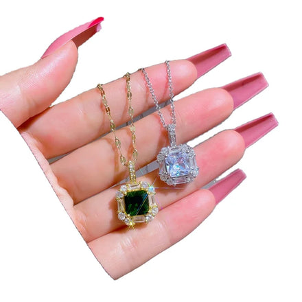 DAIHE 2024 New Design Stainless Steel Chain Full Diamond Square Charms Necklace for Women