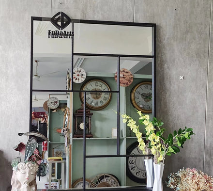 120*90cm Ornate Design Decorative Large Iron Wall Mirrors Hanging Black Metal Frame Arch Bathroom Home Decor Dropshipping