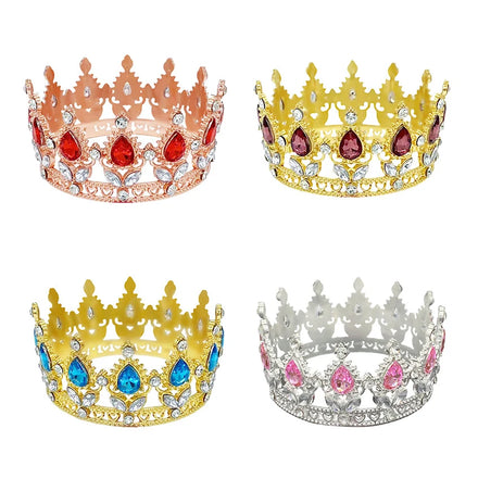 Bridal Wedding Round Metal Crown Tiara Colorful Rhinestone Crown for Birthday Party Cake Decoration Cake Decorating Supplies