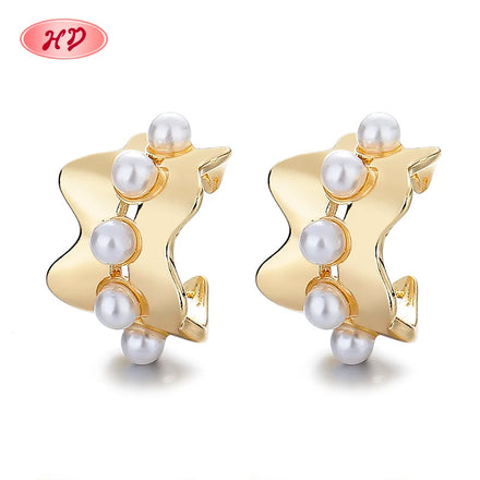 Joyeria Earrings Clips With Pearls Copper Alloy Clip on Hoop Earrings Non Piercing 18K Gold Plated Clip Earrings Moissanite