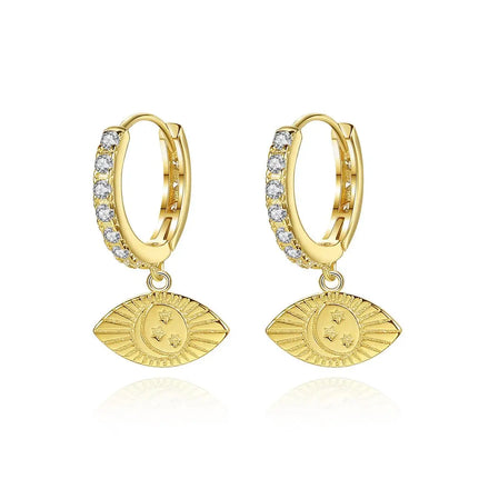 Wholesale 925 Sterling Silver Devil Eye Hoop Earrings 18K Gold Plated Moon Star Zircon Manufacturer Dropshipping Gift