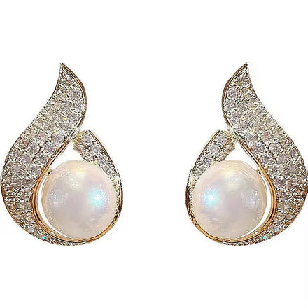 AA016019 Pearl Zircon Earrings Design Fishtail Water Drop Earrings Temperament Luxury Earrings