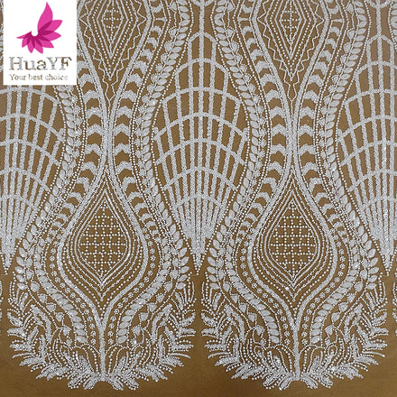 HY2754 Nigeria High-End New White Luxury Beads Sequin Bridal Lace With Pearl Tulle Wedding Dress Fabric