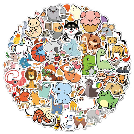 100pcs Cute Cartoon Animal Stickers for Laptop Skateboard PVC Vinyl Waterproof Die Cut Sticker Custom Printing for Kids