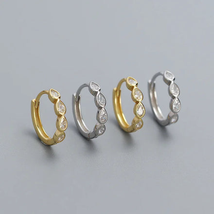 Dropshipping 925 Sterling Silver Water Droplet Diamond Zircon Gold Plated Hoop Earring Jewelry for Women