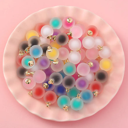 Wholesale Jelly Frosting Acrylic Round Ball Beads Half Hole Glitter Beads for Earrings Pendant Making Accessories