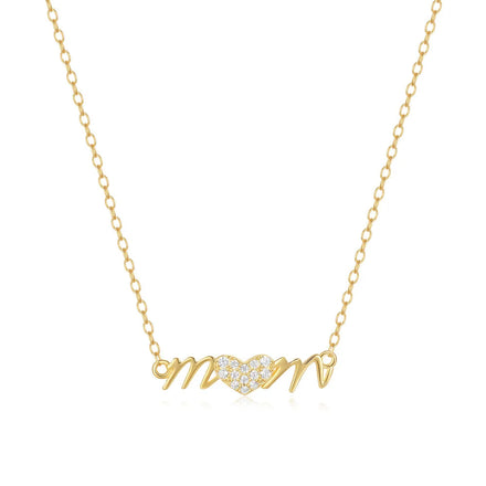Fashion Jewelry 925 Sterling Silver Letter Mom Mum Heart Zircon Necklace Mommy Gold Plated Necklaces for Women Mother's Day
