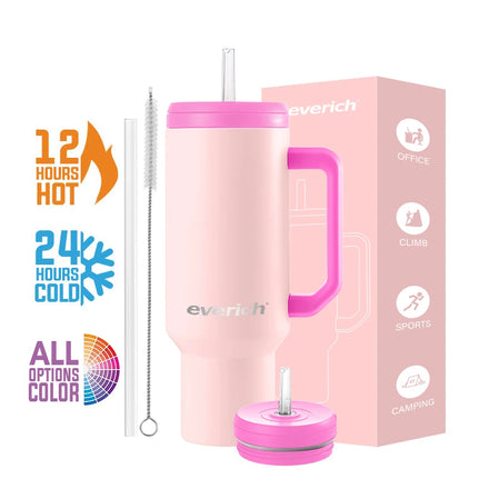 40oz Tumbler with Handle and Straw Double Wall Travel Coffee Mug Insulated Vacuum 100% Leakproof Cup Holder Friendly Base