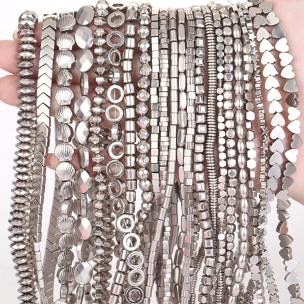 New Style Natural Stone Beads Plating Pearl Grey Color Cross Heart Hematite Spacer Loose Beads for Jewelry Making Handmade DIY