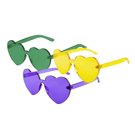 Mardi Gras Heart Shaped Sunglasses Colorful Rimless Transparent Plastic Heart Sunglasses