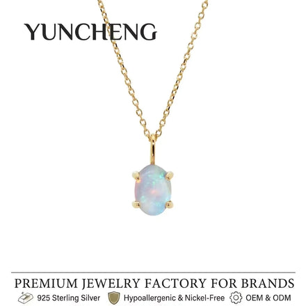 YUNCHENG ODM Jewelry Manufacturer Handmade 18K Gold Plated Classic Prong Setting Opal Sterling Silver 925 Jewellery Pendant