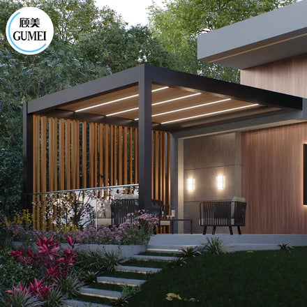 Aluminum Pergola Outdoor Garden Waterproof Patio Roof Automatic Weatherproof Wall Louvered Pergola Aluminum Pergola