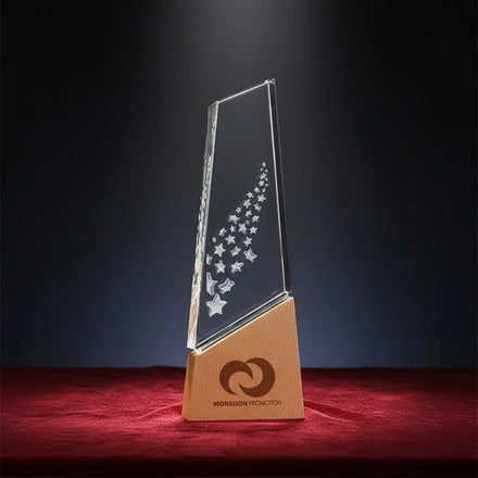 Cheap Champion Gifts Promotional Business Laser Engraved Blank Custom Crystal Trophy Awards with Wooden Base for Sports Games