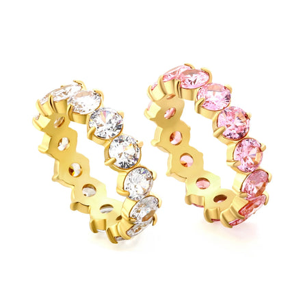 Personalized 2024 Engagement Wedding Ring for Women Waterproof Rose Gold Plated Stainless Steel White Pink Cubic Zirconia Pave