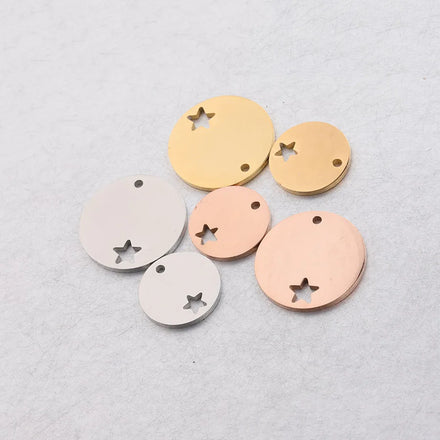 Factory Customization Mirror Polished Name Laser Engrave Pendant Stainless Steel Custom logo Star Charm for Jewelry Making