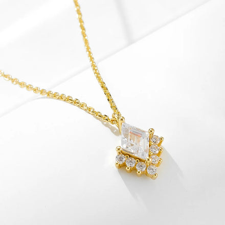 Fashion Jewelry 925 Sterling Silver Rhombus Rhomb Shape Diamond Mini Zircon Gold Plated Necklaces for Women