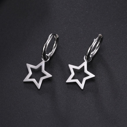 Pentagram Star Drop Earrings Women Girls Hoop Earrings Minimalist Daily Stainless Steel Jewelry Gift for Friends