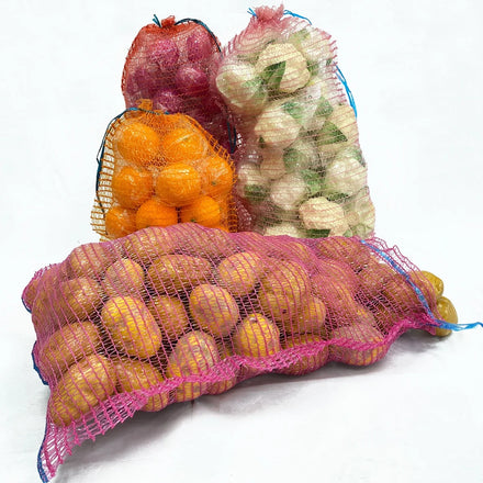 Omai Brand Recycled PE Raschel Mesh Bags Vegetable Fruit Packaging Onions Sacks Drawstring Closure-SGS Certified Customizable