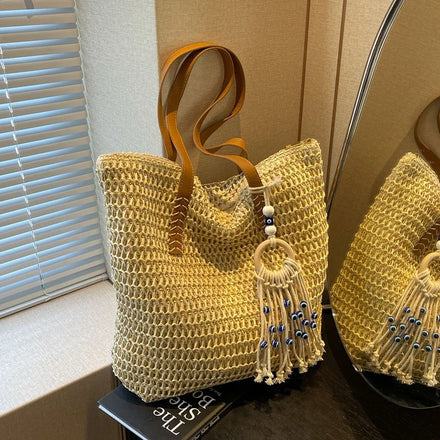 Ins Beach Large Capacity 2024 New Straw Tote Bag Fashion 2024 Leather Bags Women