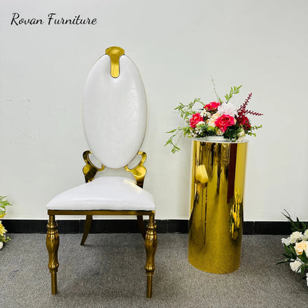 New Elegant Style Round Shape High Back Bride and Groom Couple Gold Wedding Chair for Wedding Events