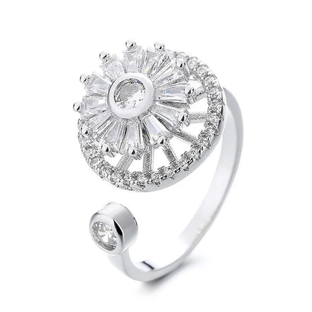 Exquisite Crystal Zircon Rotatable Open Adjustable Ring Anxiety Relief Spinning Ring for Women
