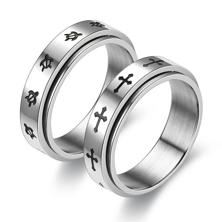 2025 Wholesale Stylish Unisex 6MM Turning Cross Rings Stainless Steel Rings Turning Turtle Anxiety Rings