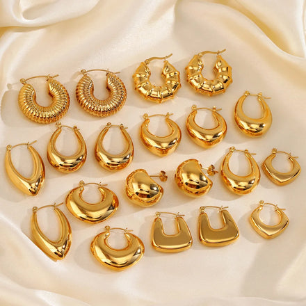 Fashion Hypoallergenic Earrings Jewelry Stainless Steel Non Tarnish Chunky 18k Pvd Gold Plated Hoop Earring Set Women