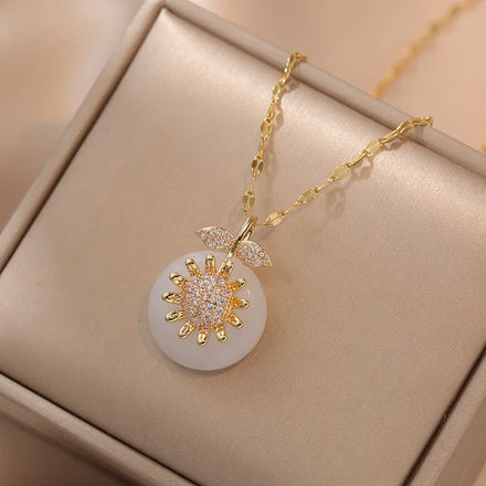 New Design Sunflower Zircon Pendant Stainless Steel Chain Necklace Jewelry Accessories Sunflower Necklace