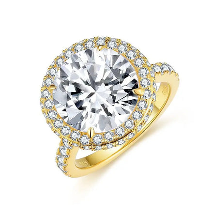 Vintage 925 Sterling Silver Round halo 5 Carat Moissanite Diamond Ring with 18K Yellow Gold Plated