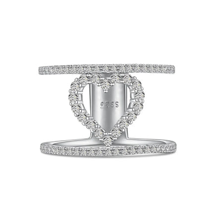 Dylam Korean Style S925 Sterling Silver Jewelry Engagement Trendy Stackable Cz Cubic Zirconia Hallow Out Heart Rings for Women