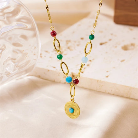 2024 Trending Jewelry Stainless Steel Natural Stones Chain Necklace Gold 18K for Women