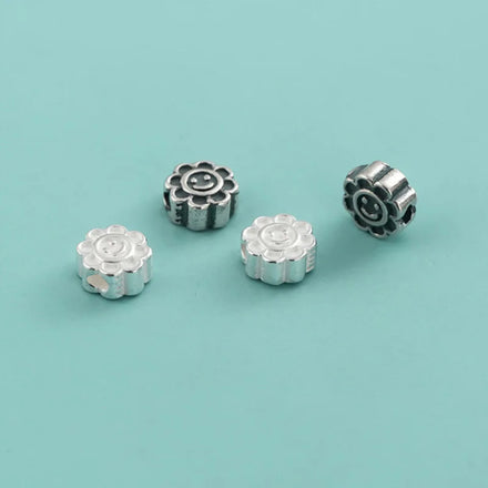 Cute 925 Sterling Silver Smiling Face Sunflower Charm Beads for Jewelry Making Accessories Wholesale