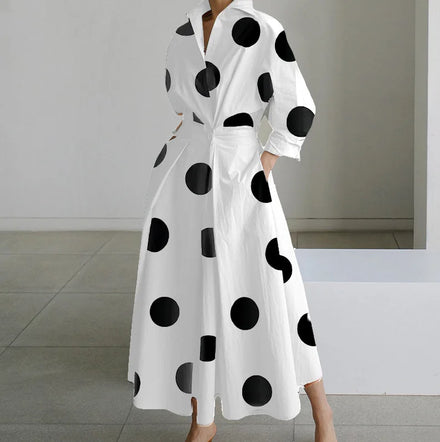 Hot Selling Women's Oversize Commuting Fashion POLO Collar Lining 3/4 Sleeve Loose Large Swing Dress