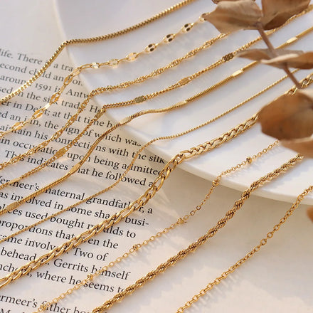 Multiple Styles Wholesale Waterproof 18k Gold Plated Stainless Steel Rope Twist Curb Figaro Snake Cuban Chain Necklace