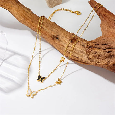 2024 New Double Layer 18k Gold Plated 316l Stainless Steel Butterfly Pendant Necklace Jewelry Tarnish Free Necklace Women