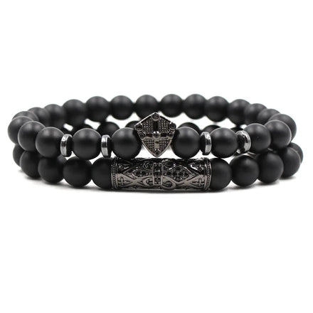Hot Selling Black Frosted Stone Shield Fashionable Micro Inlay Set on Curved Pipe Bracelet Direct Sales From Manufacturer